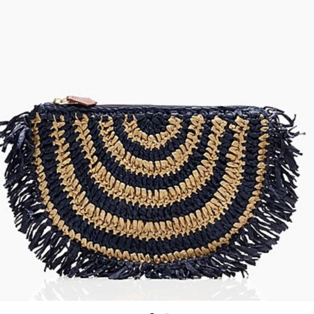 J Crew Raffia Woven ZipTop Clutch NWT